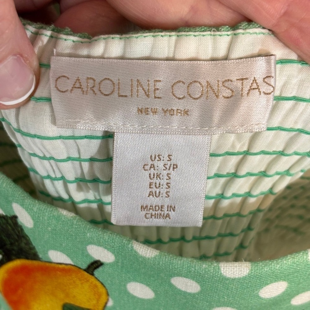 Caroline Constas Fruit Print Smocked Linen-Blend Sundress Size S - Picture 7 of 7
